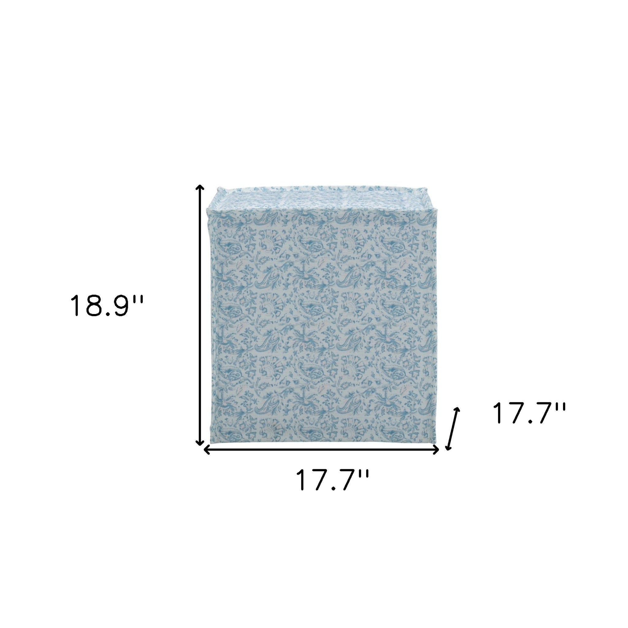 Otomana floral de 100 % lino azul aguamarina y crema de 18"