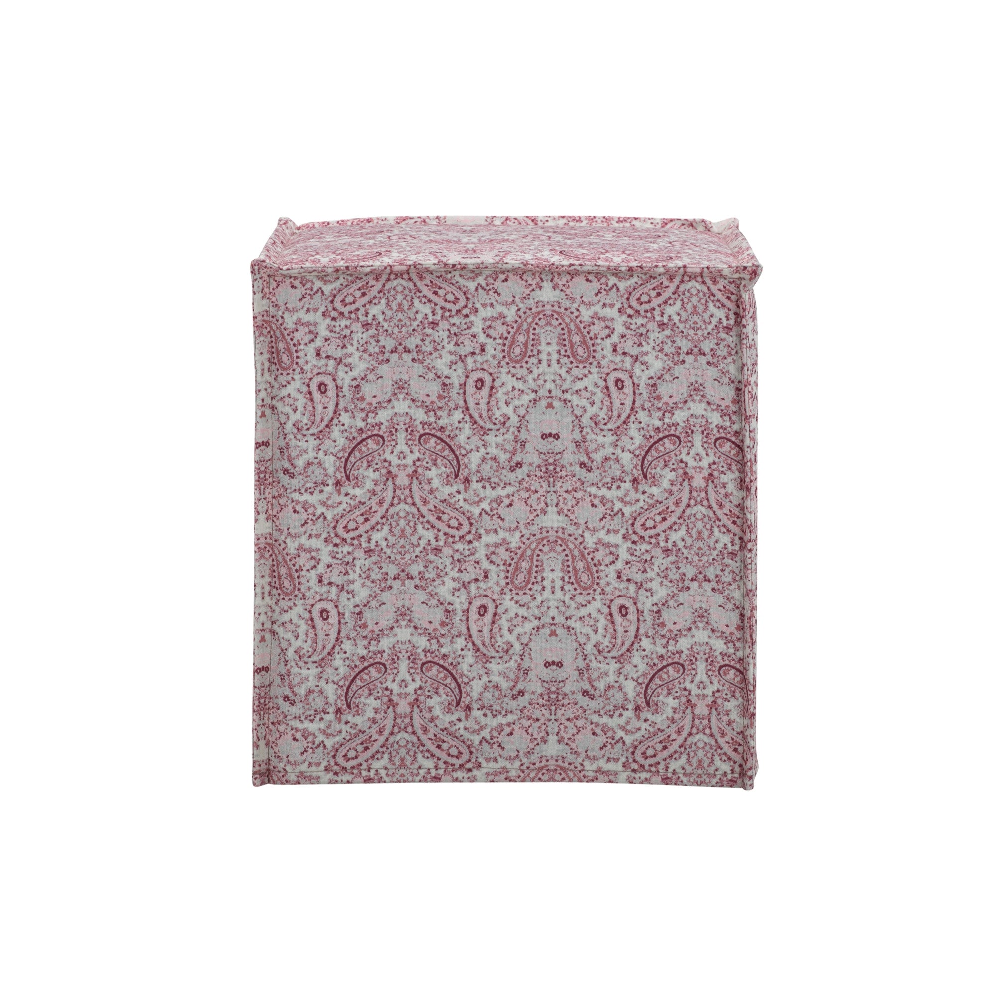 18" Paisley Red 100% Linen Floral Ottoman