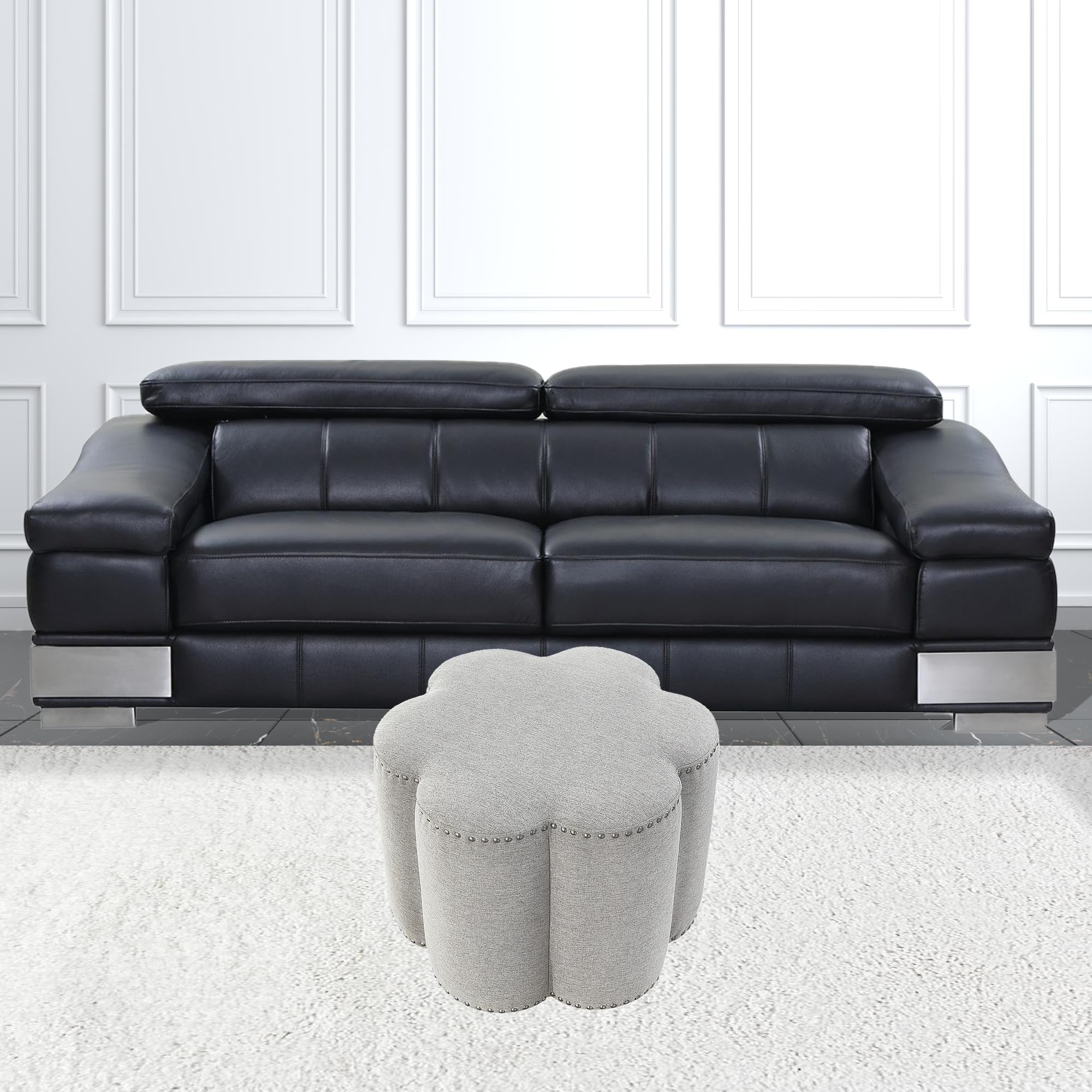 25" Grey 100% Linen Specialty Ottoman