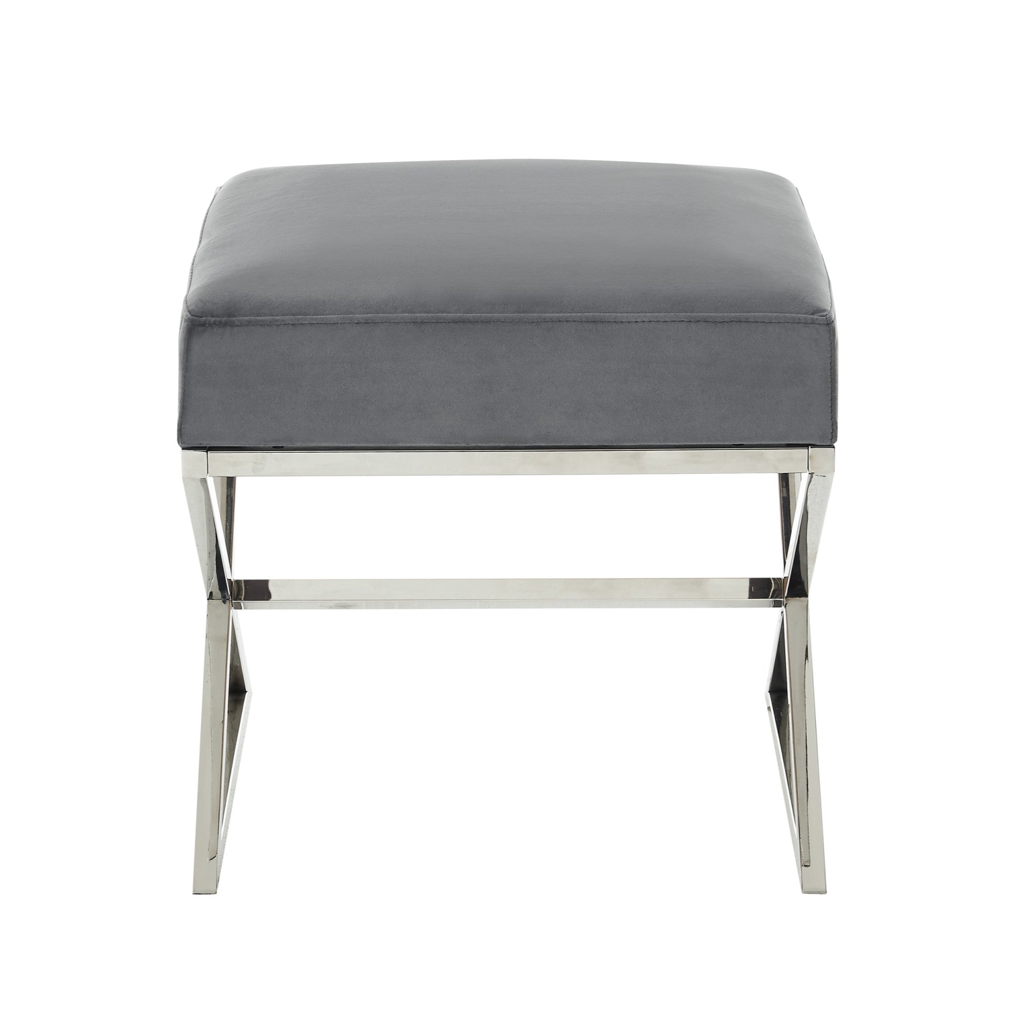 18" Grey Velvet With Silver Ottoman