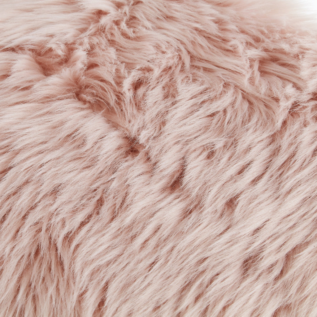 18" Rose Faux Fur With Silver Ottoman