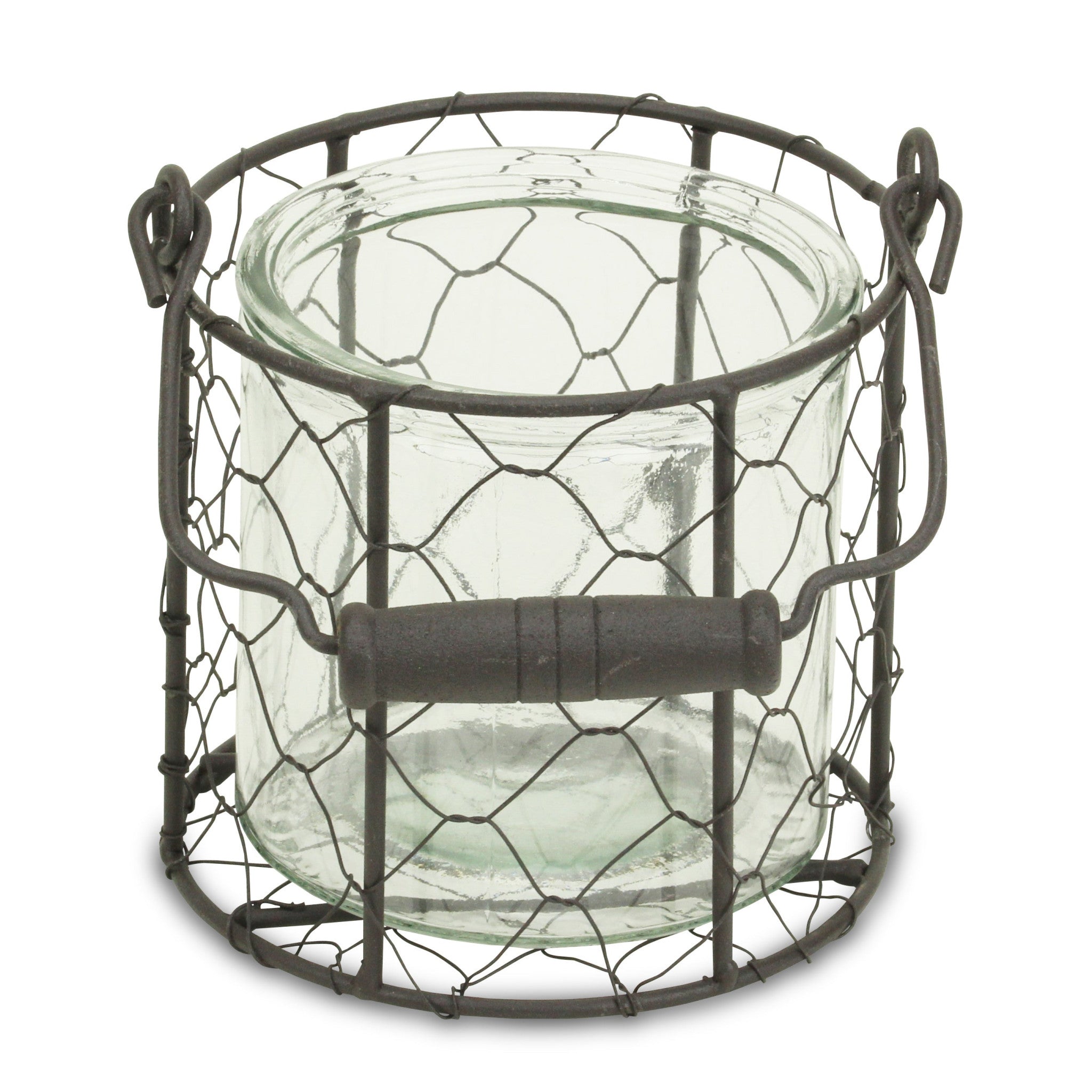 4.5" Brown And Clear Wire Basket and Glass Jar