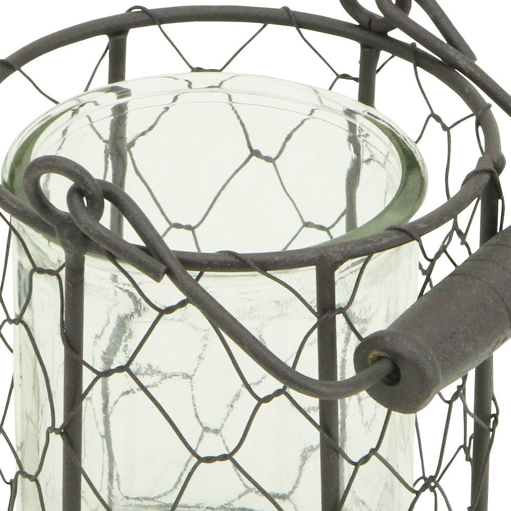 4" Brown and Clear Wire Basket and Glass Jar