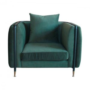 32" Green Velvet And Black Solid Color Arm Chair