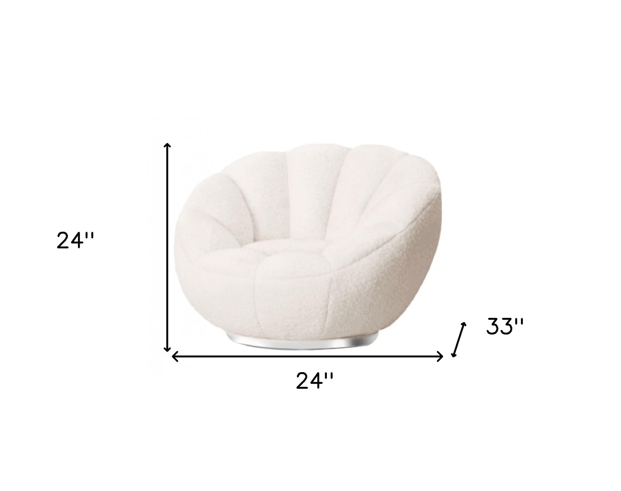 24" White Sherpa And Silver Clamshell Swivel Barrel Chair