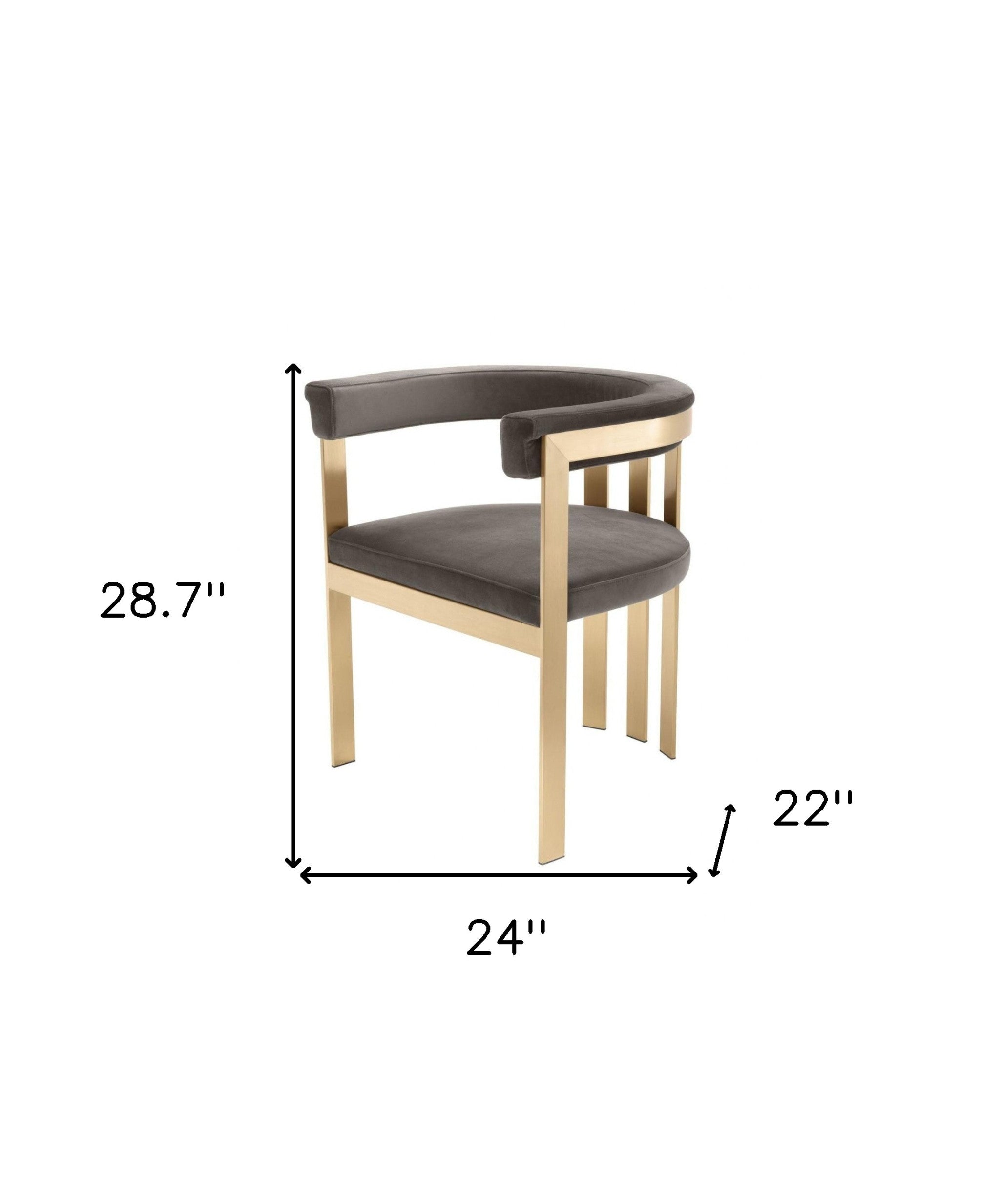 24" Grey Velvet And Gold Arm Chair