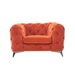 50" Orange Velvet And Silver Solid Color Chesterfield Chair