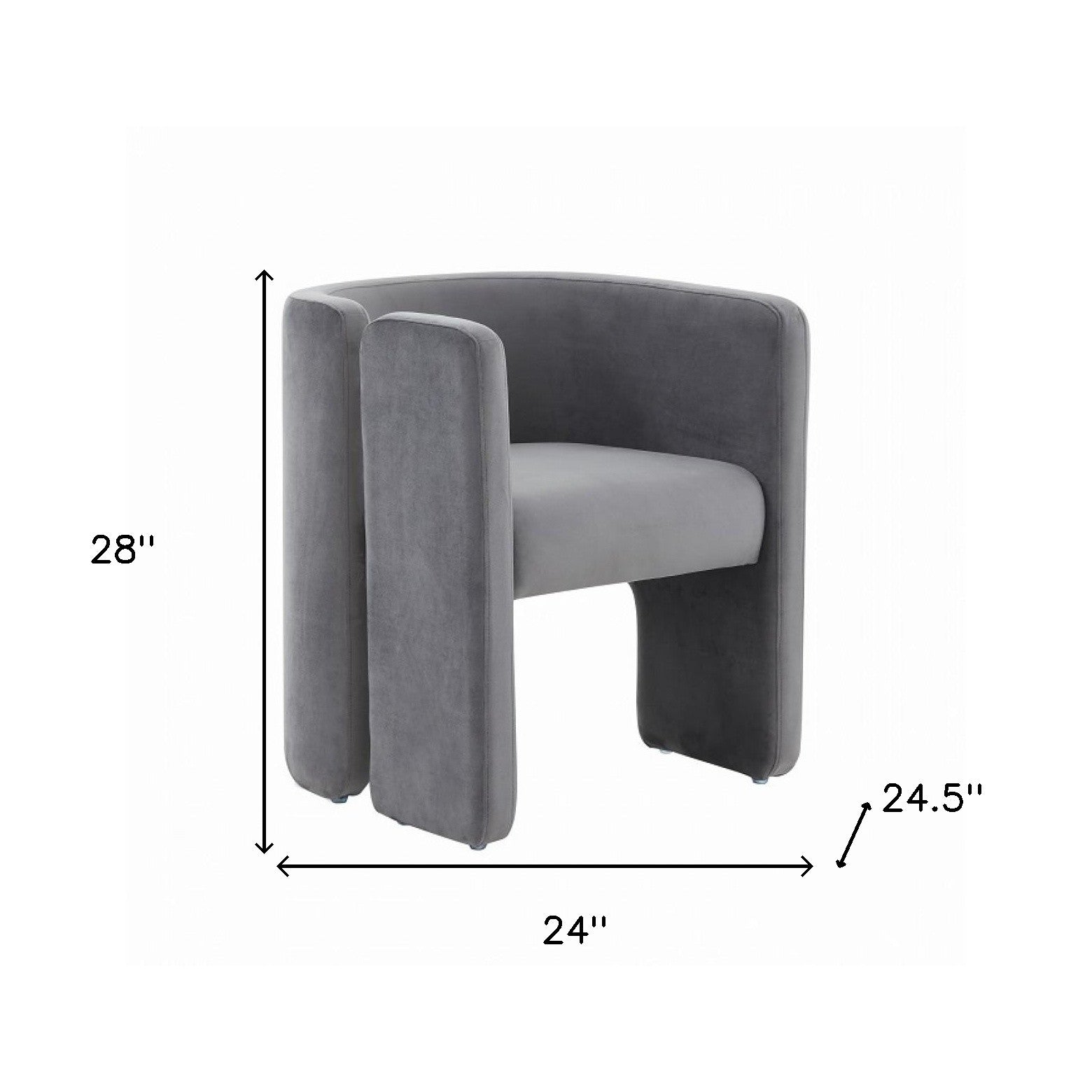Grey Velvet Asymmetrical Base Arm Chair 24"