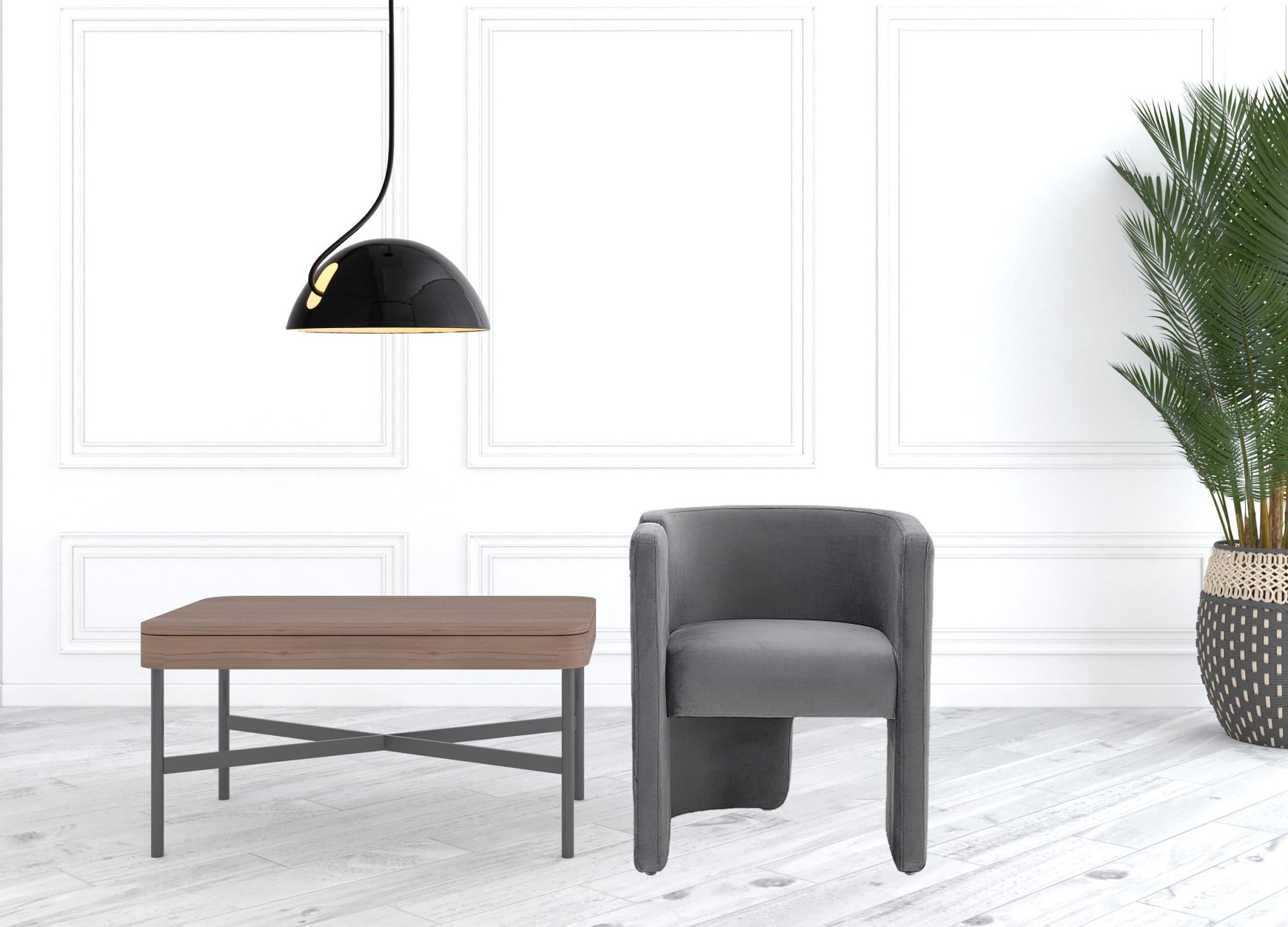 Grey Velvet Asymmetrical Base Arm Chair 24"