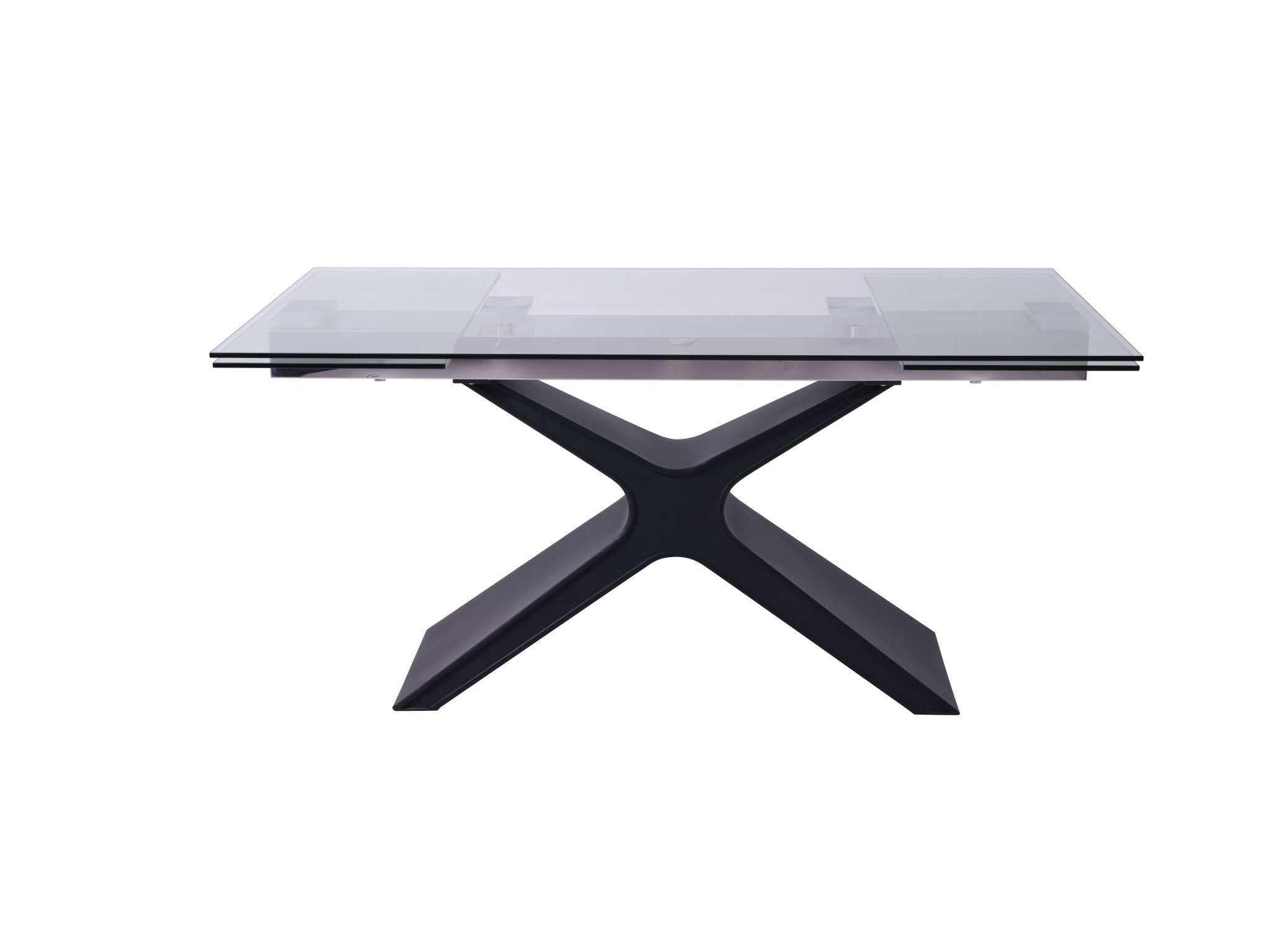 63" Glass and Black Extendable Rectangular Dining Table With X Metal Base