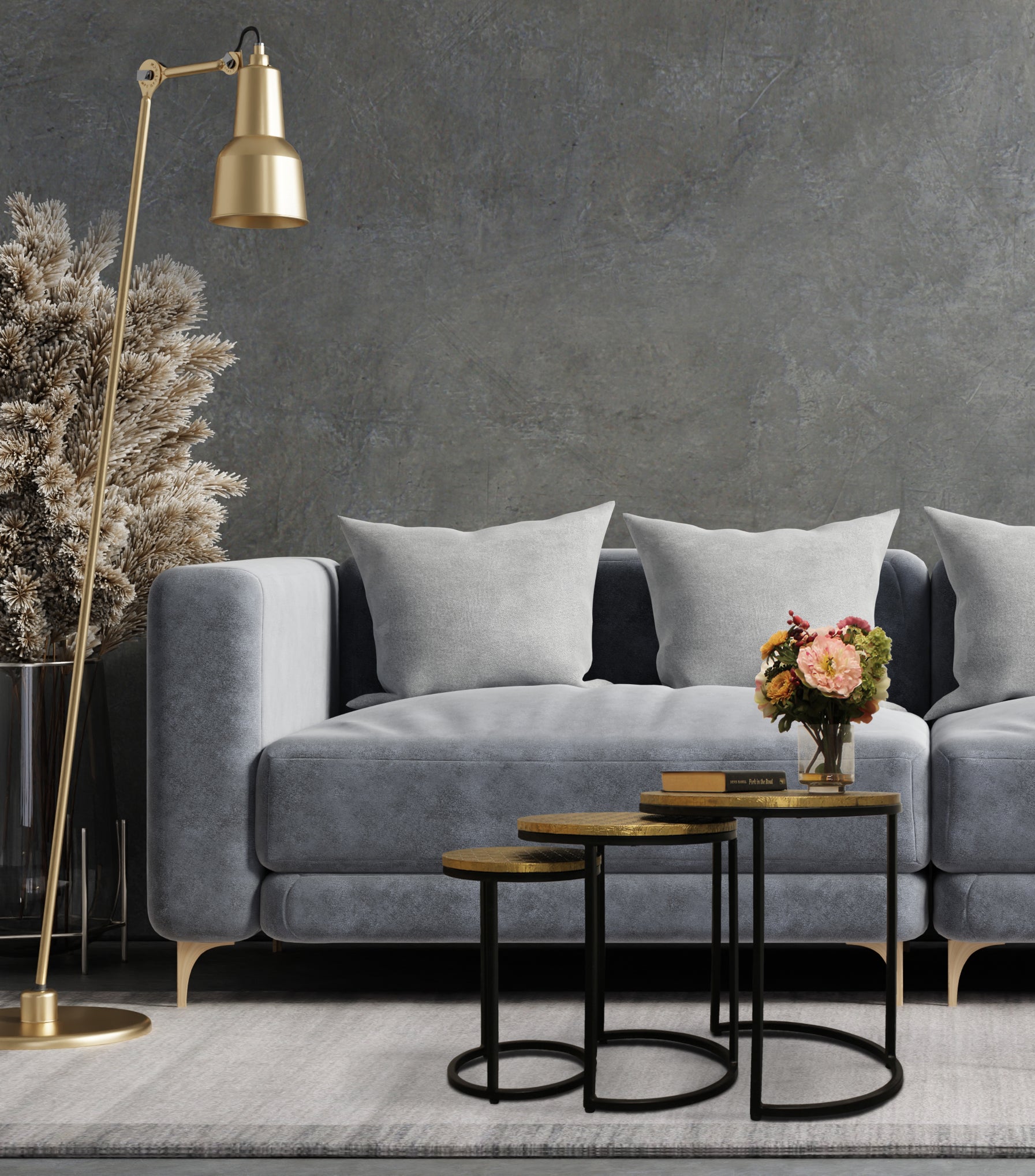 Set Of Three 19" Black And Brass Round Nested Tables