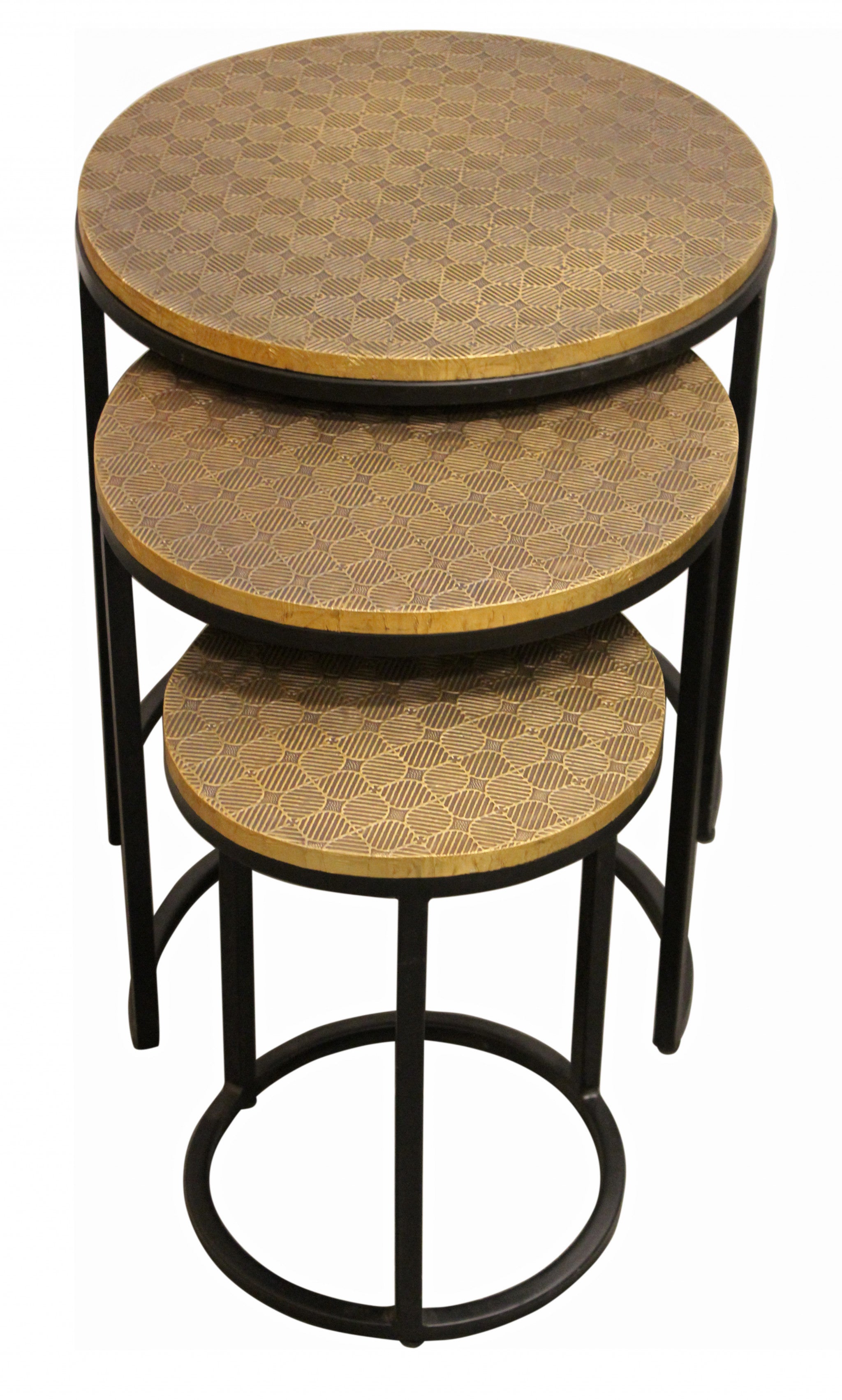 Set Of Three 19" Black And Brass Round Nested Tables
