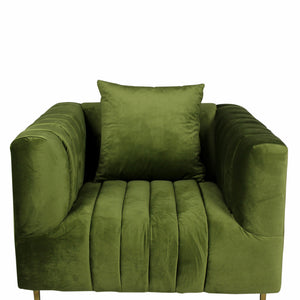 37 英寸橄欖色天鵝絨和金色純色休閒椅