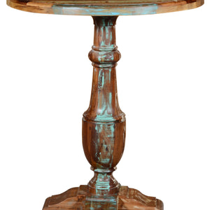 Brown and Patina Distressed Wood Round Pedestal High Top Table 36"