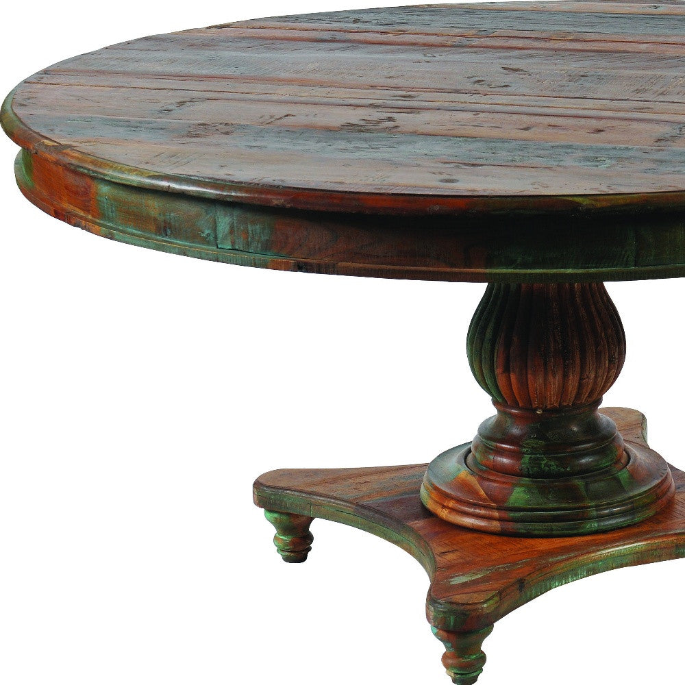 Brown Rounded Solid Wood Dining Table 60"