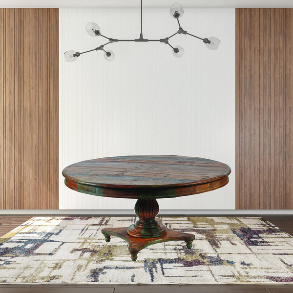 Brown Rounded Solid Wood Dining Table 60"