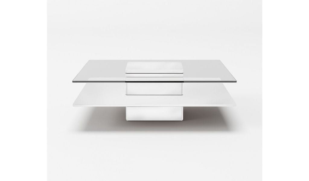 White And Clear Glass Square Coffee Table With Shelf 39"