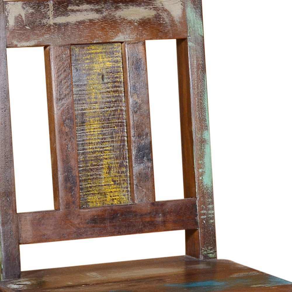 48" Brown And Rustic Patina Reclaimed Wood Bar Height Chair