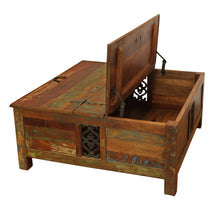Rustic Brown Reclaimed Wood Square Lift Top Coffee Table 40
