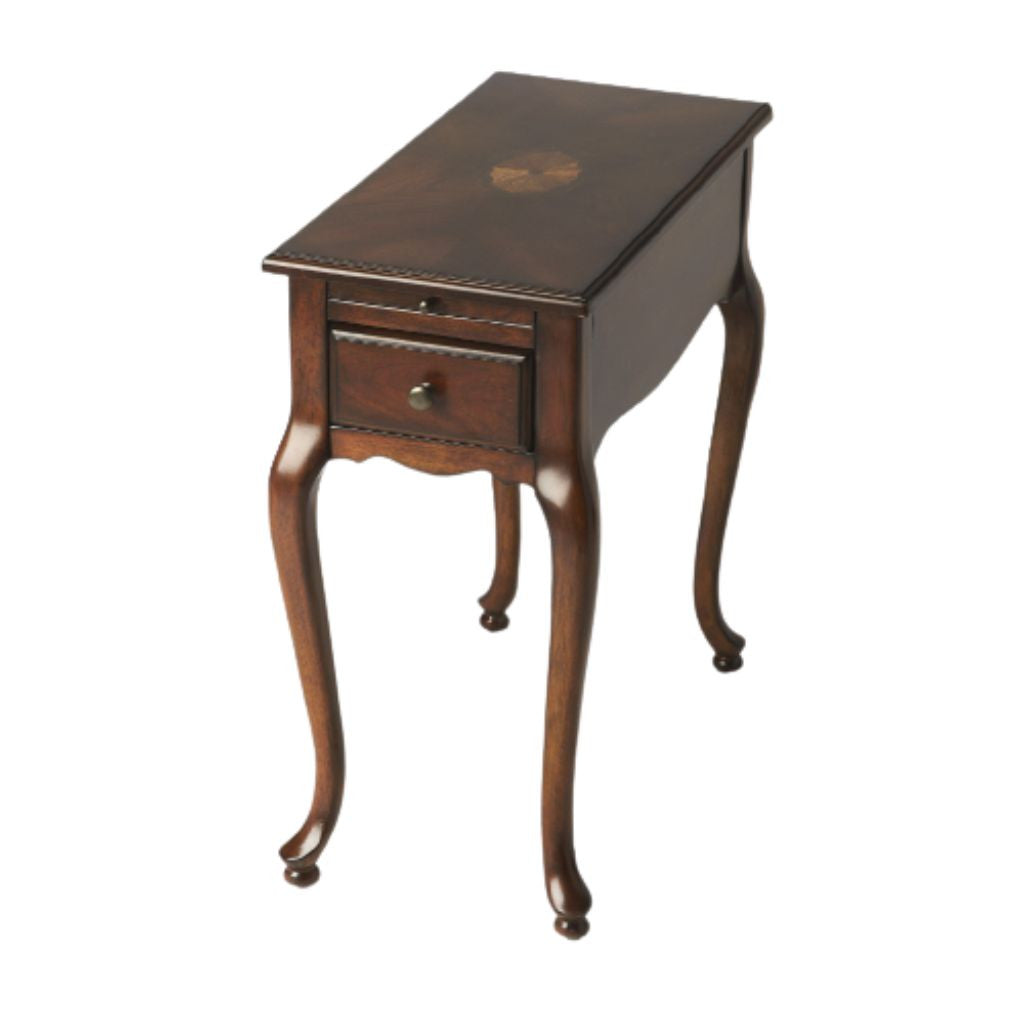 Cherry Brown Solid And Wood Rectangular End Table With Drawer 25"