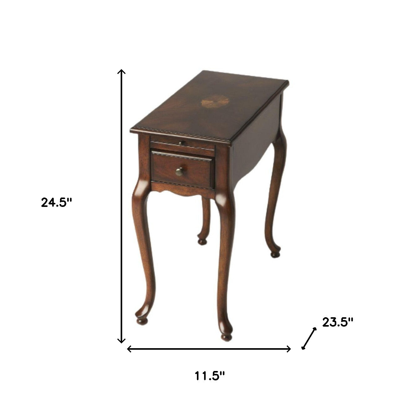 Cherry Brown Solid And Wood Rectangular End Table With Drawer 25"