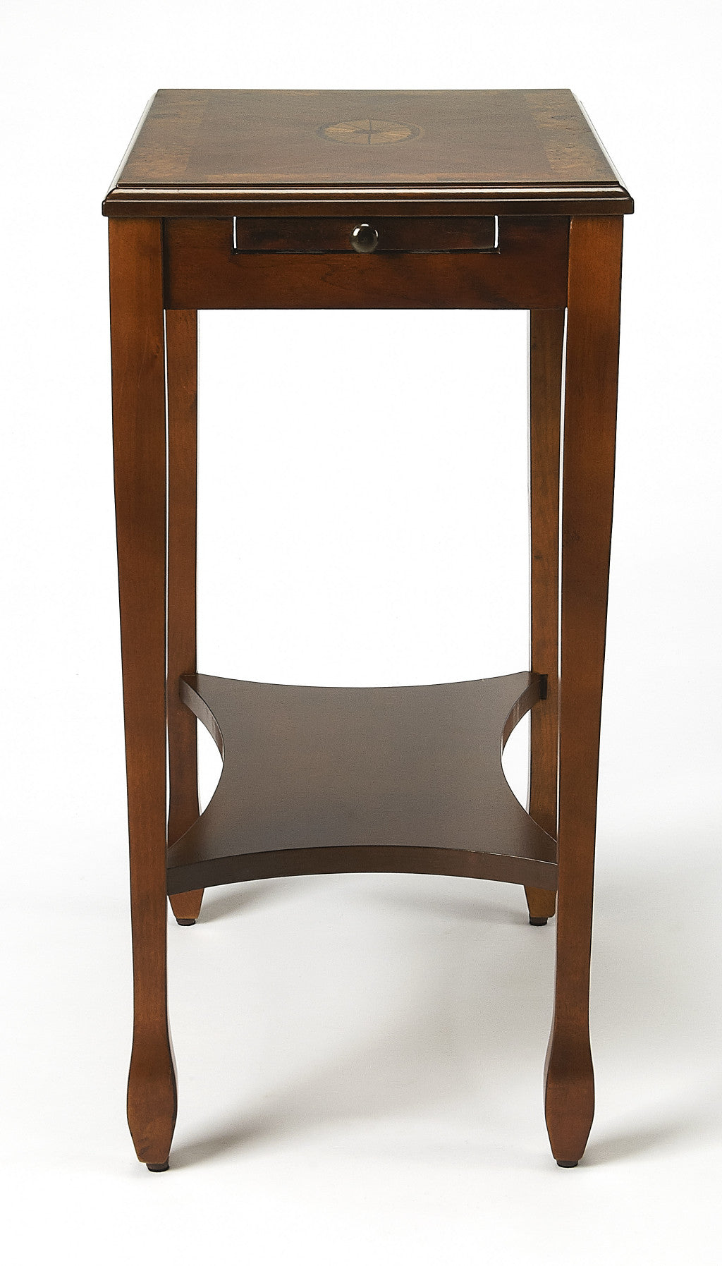 Medium Brown Wood Rectangular End Table With Shelf 25"