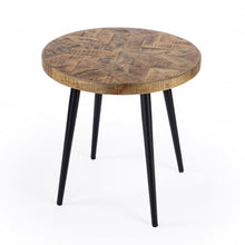 Brown Solid Wood and Black Round End Table 24