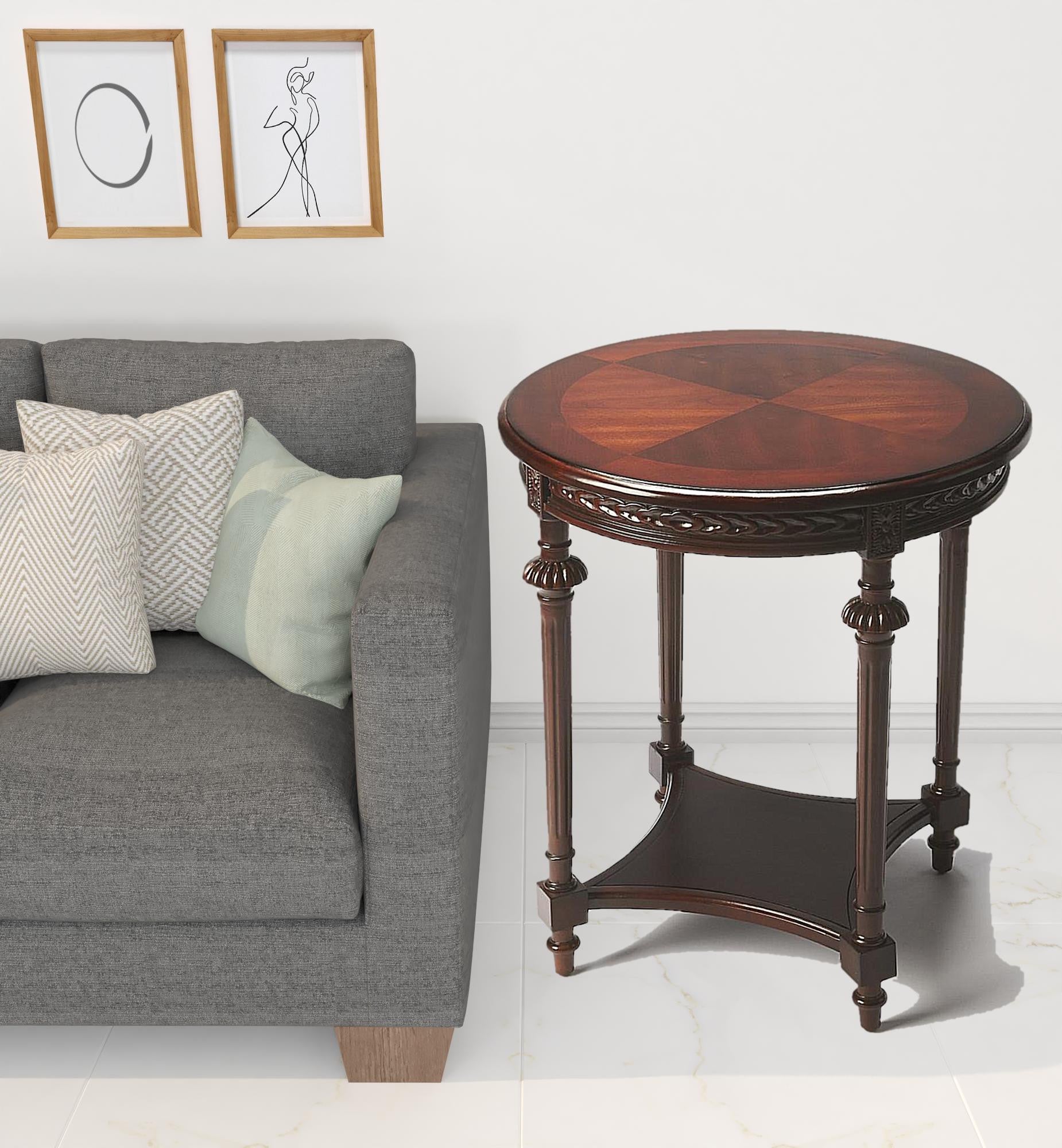 Dark Brown Wood Round End Table With Shelf 27"