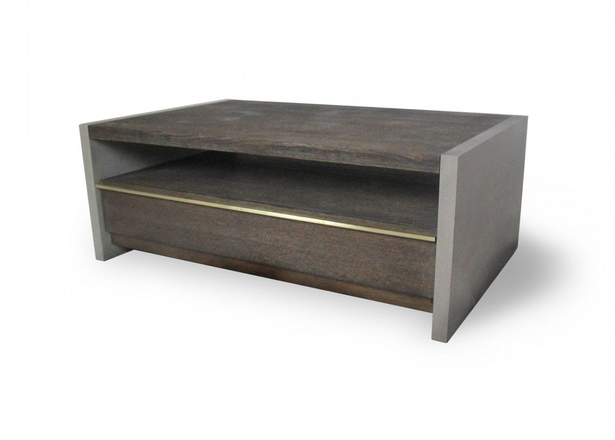 Mesa de centro rectangular de hormigón y nogal gris oscuro de 47" con cajón y estante