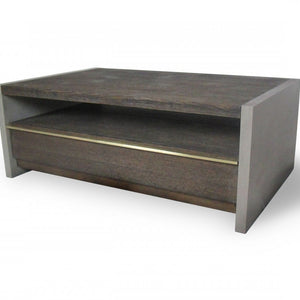 Mesa de centro rectangular de hormigón y nogal gris oscuro de 47" con cajón y estante