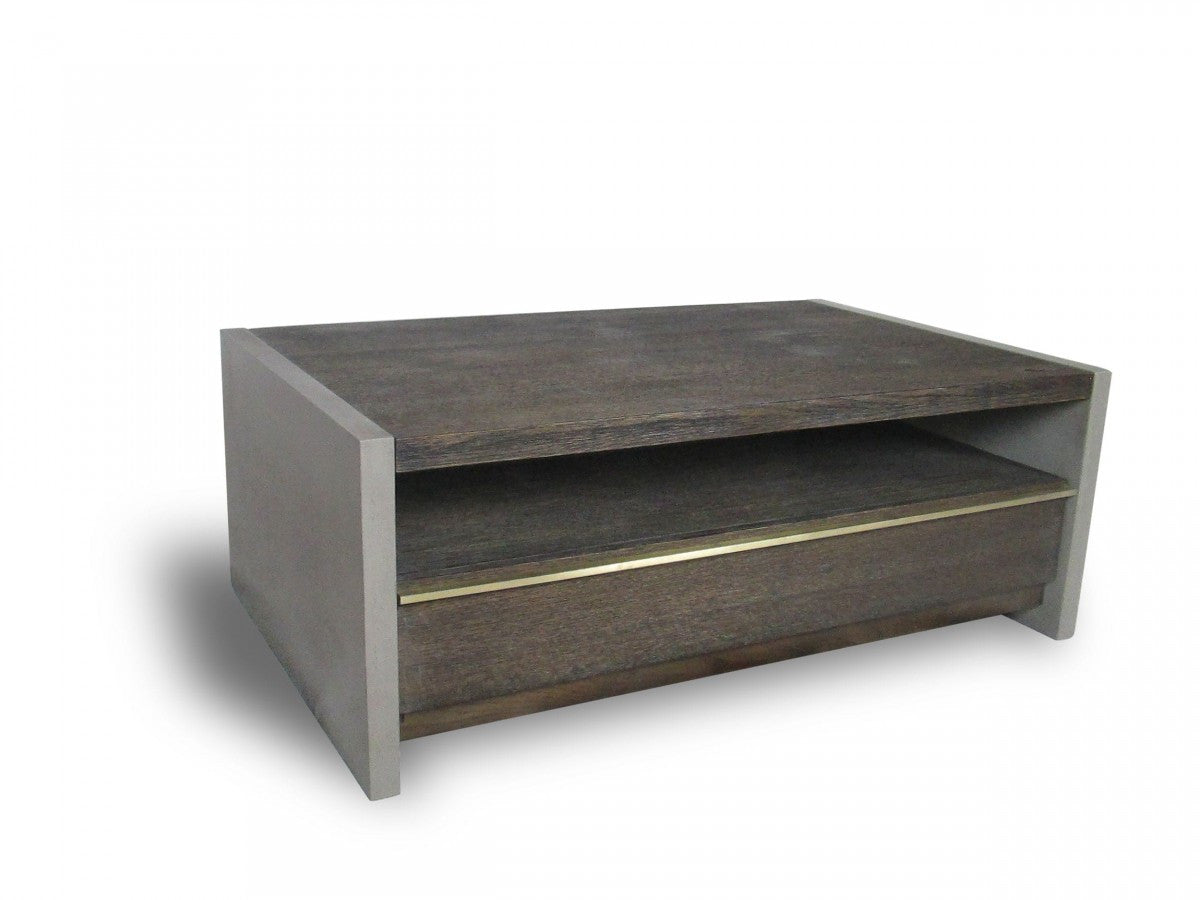 Mesa de centro rectangular de hormigón y nogal gris oscuro de 47" con cajón y estante