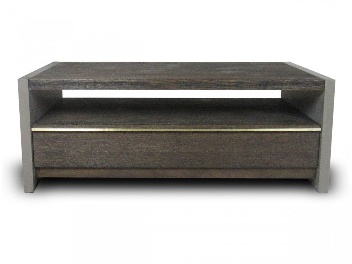 Mesa de centro rectangular de hormigón y nogal gris oscuro de 47" con cajón y estante