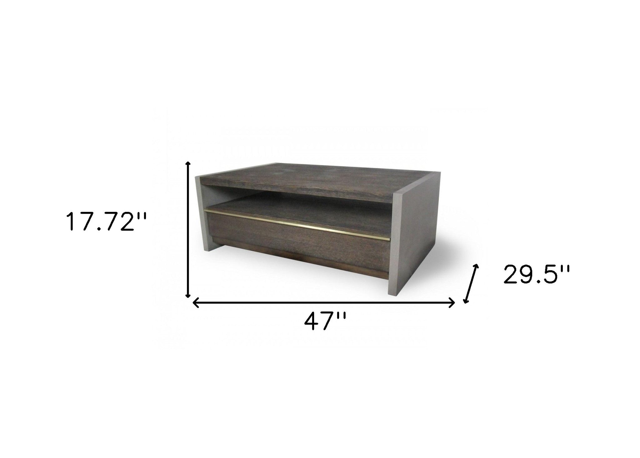 Mesa de centro rectangular de hormigón y nogal gris oscuro de 47" con cajón y estante