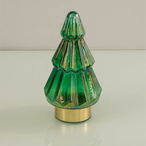 9" Green And Gold Glass Christmas Tree Sculpture