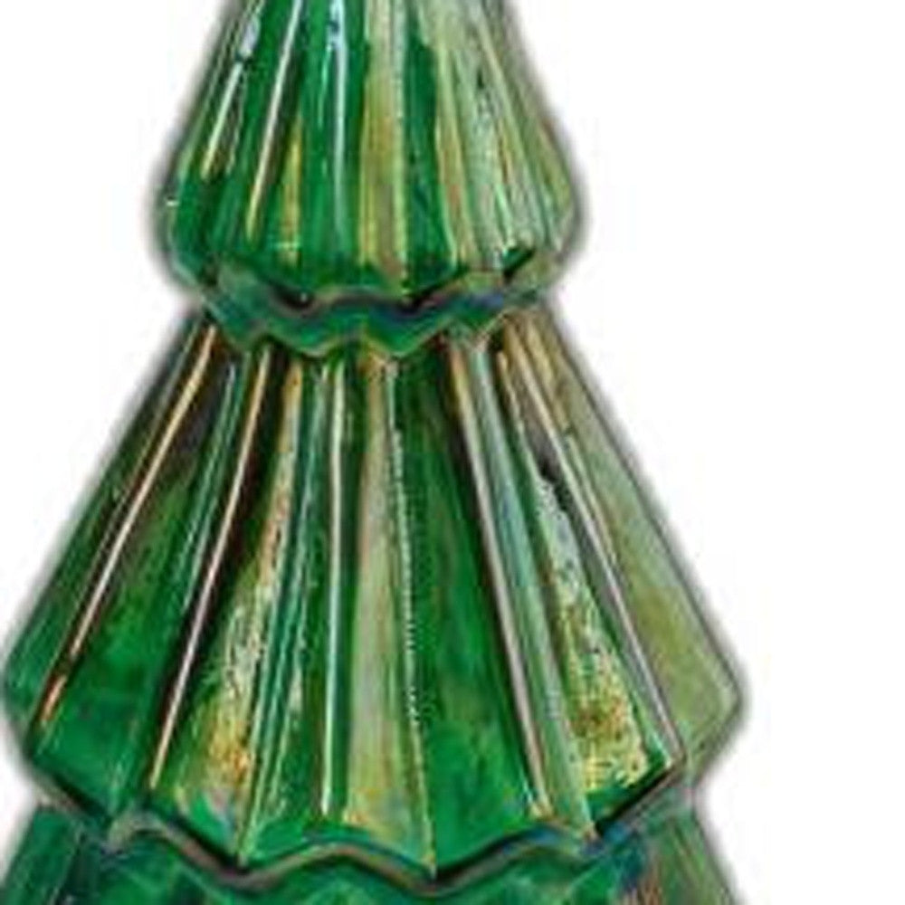 9" Green And Gold Glass Christmas Tree Sculpture