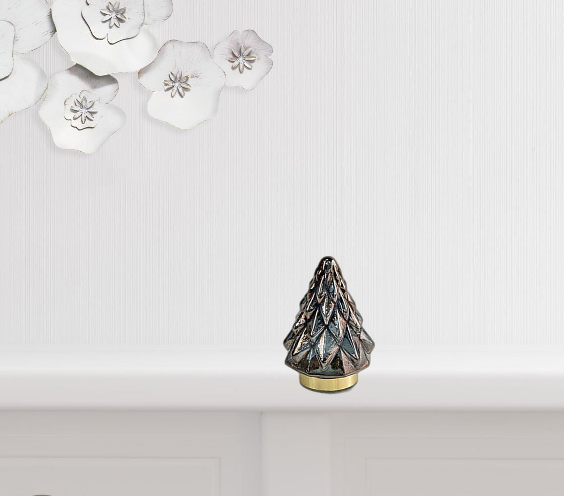 7" Grey And Gold Glass Christmas Tree Sculpture