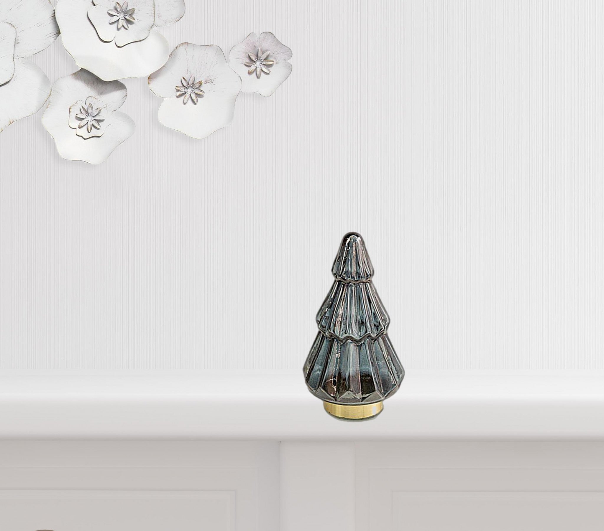 9" Grey And Gold Glass Christmas Tree Sculpture