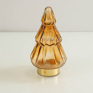 9" Amber And Gold Glass Christmas Tree Sculpture