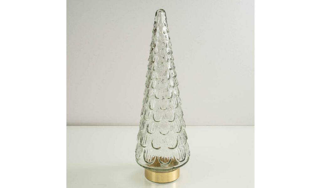 18" Clear And Gold Glass Christmas Hand Painted Sculpture