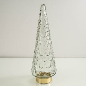 18" Clear And Gold Glass Christmas Hand Painted Sculpture