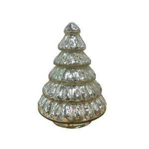 7" Embossed Silver Glass Christmas Tree Sculpture