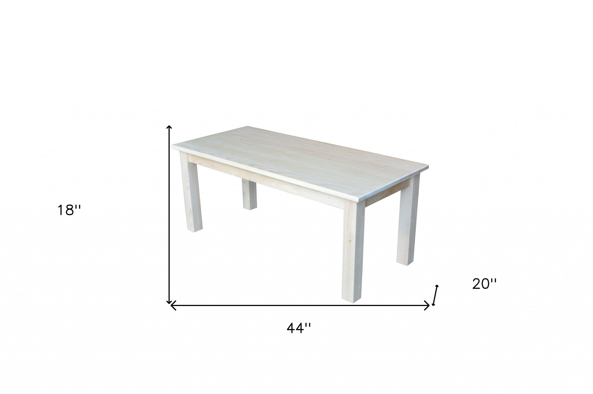 44" Unfinished Solid Wood Rectangular Coffee Table