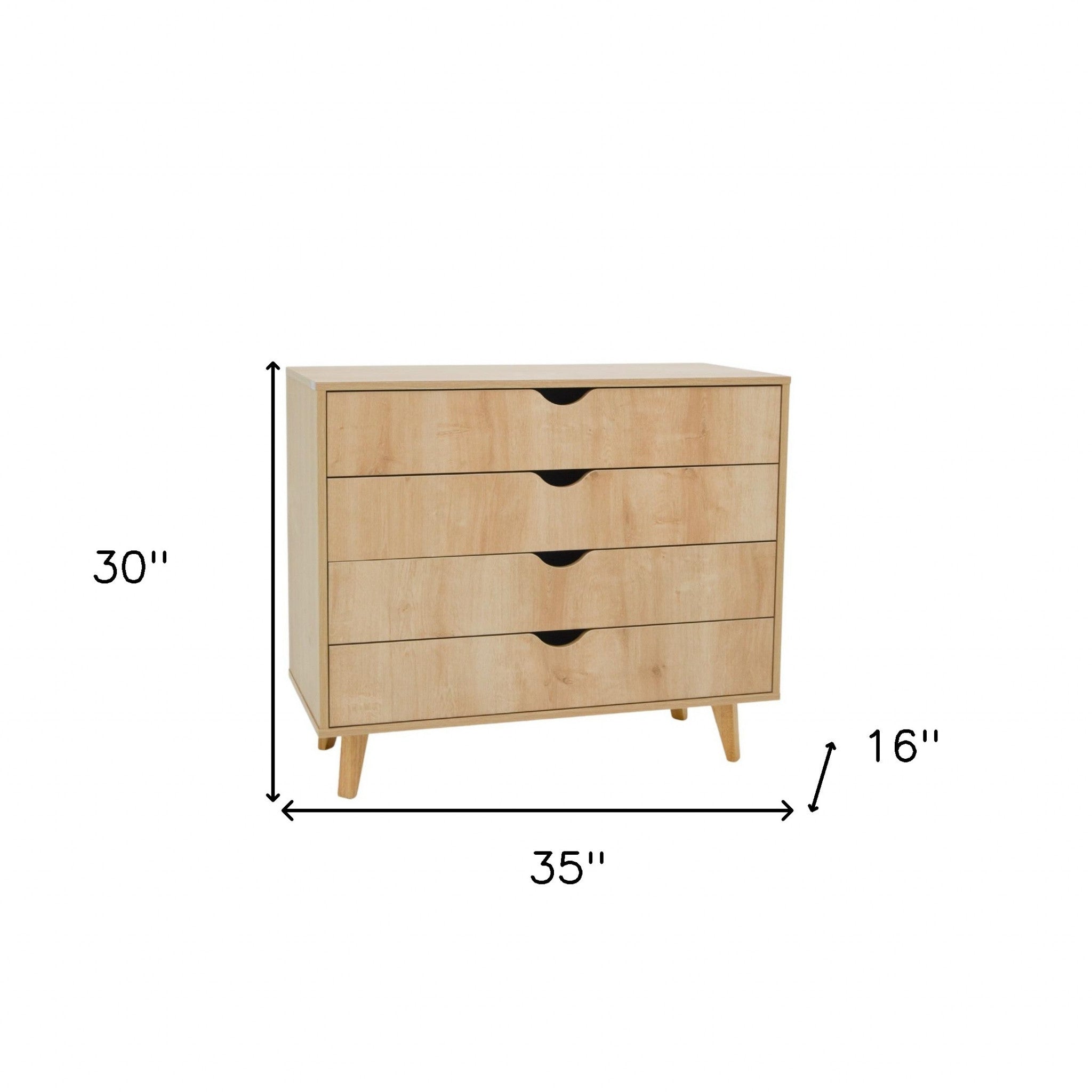 35" Natural Solid Wood Four Drawer Standard Dresser