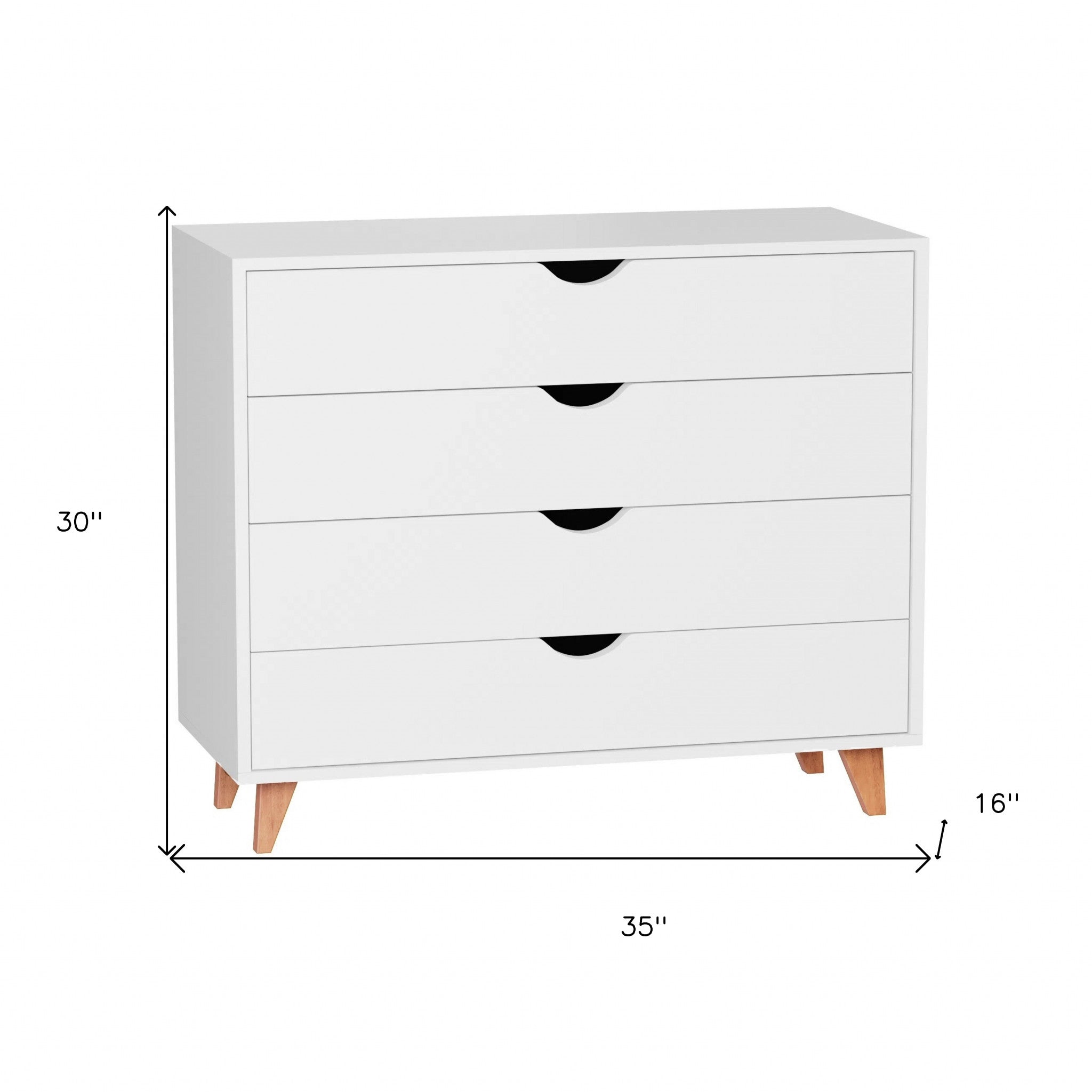 35" White Solid Wood Four Drawer Standard Dresser