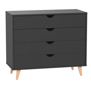 35" Black Solid Wood Four Drawer Standard Dresser