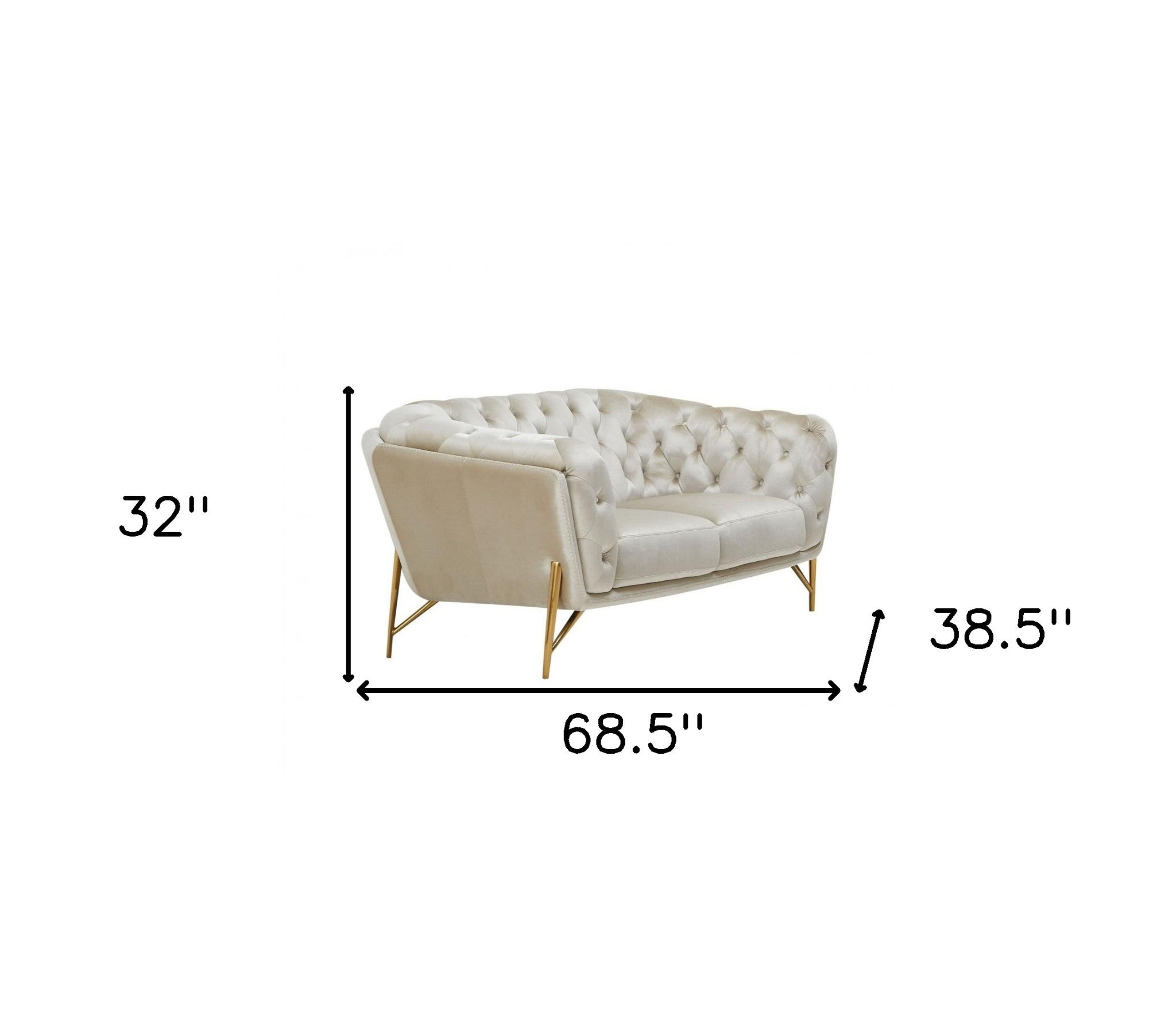 Pearl Tufted Velvet And Gold Chesterfield Love Seat 69"
