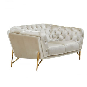 Pearl Tufted Velvet And Gold Chesterfield Love Seat 69"