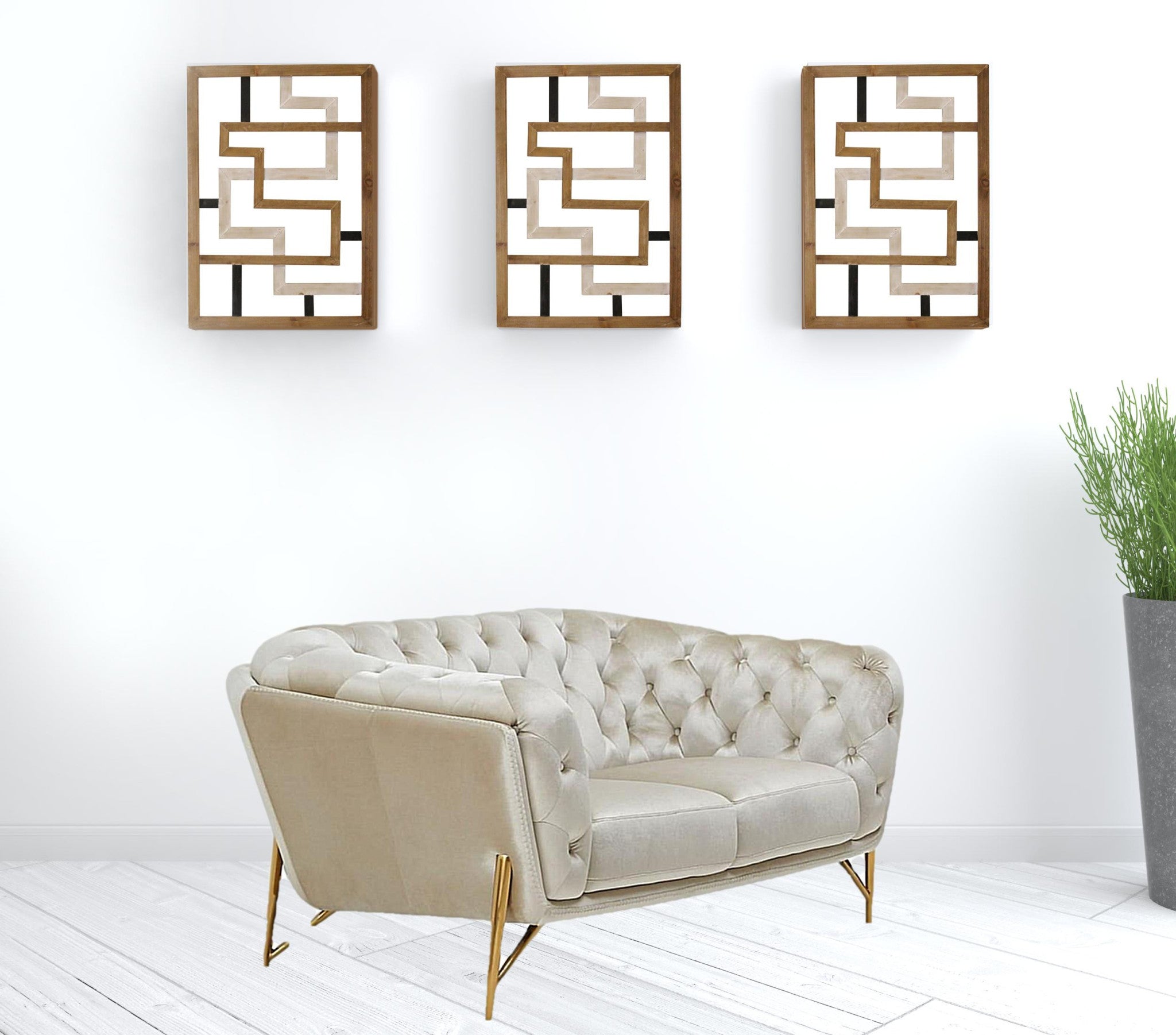 Pearl Tufted Velvet And Gold Chesterfield Love Seat 69"