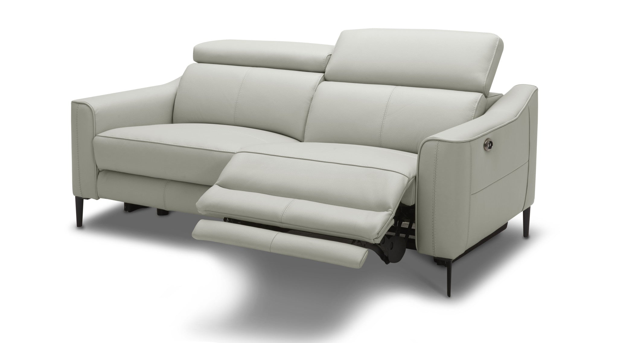Grey Genuine Leather And Black Power Reclining Love Seat with USB 60"
