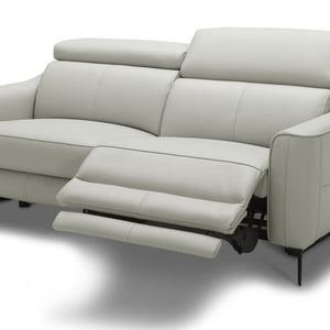 Grey Genuine Leather And Black Power Reclining Love Seat with USB 60"